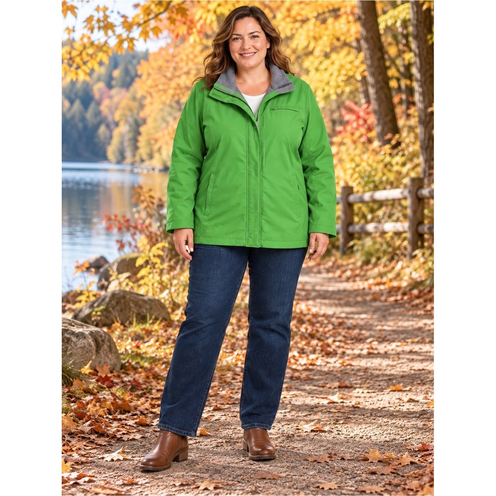 Lands End Squall Jacket Womens XL 18 Bright Green Fleece Lined Full Zip Coat